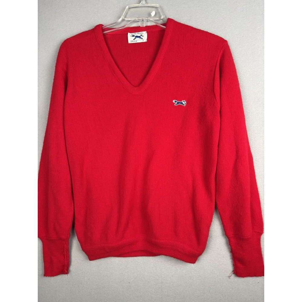Vintage JC Penney Fox Sweater Men's S Small Red V-Neck Union Made USA 3469